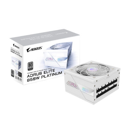 Gigabyte AORUS ELITE ICE 850W White PSU - Fully Modular, 80 PLUS Platinum, ATX 3.1, PCIe 5.0 Ready, 12VHPWR, Silent 120mm FDB Fan, 10-Year Warranty